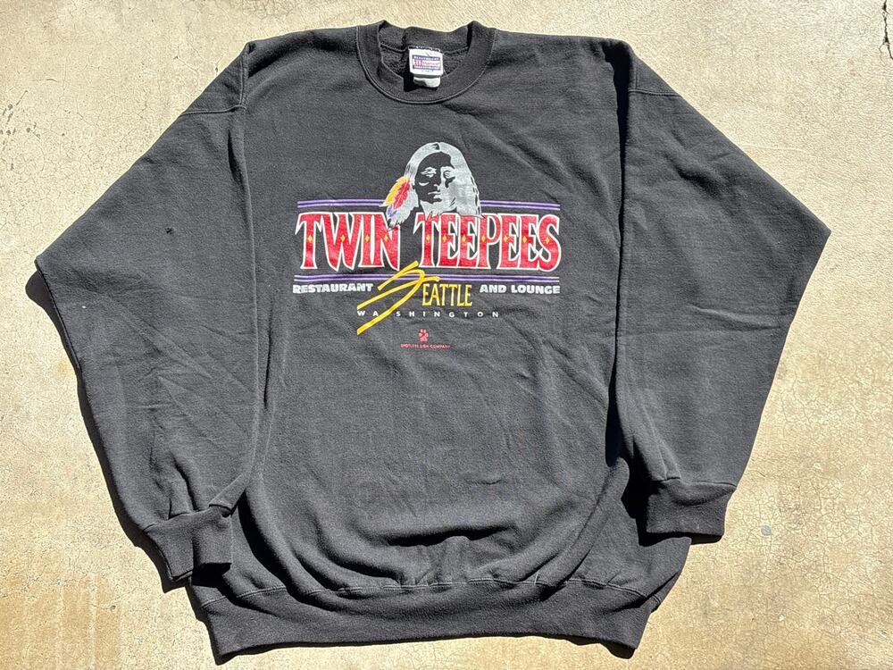 Vtg 90s Twin TeePees Restaurant Lounge Seattle WA native sweatshirt XL historic